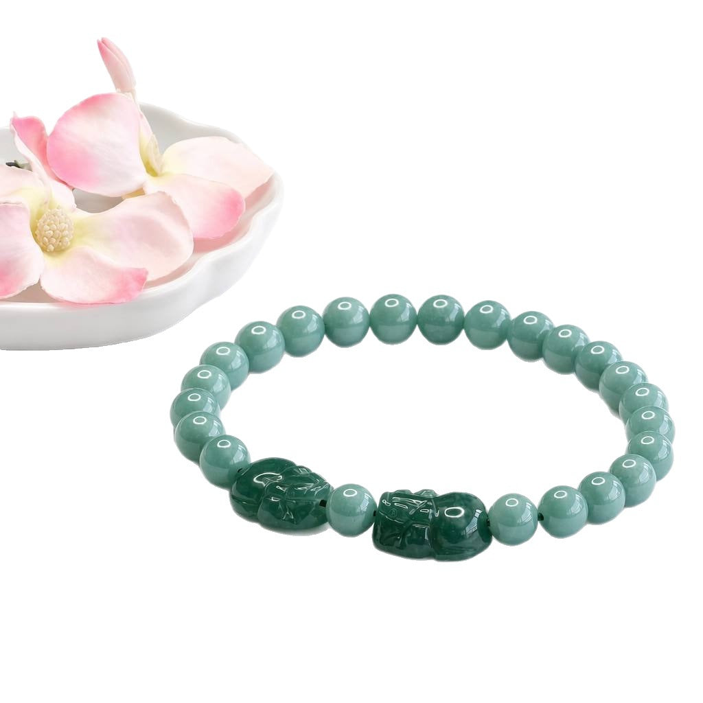 Blue Water Jadeite Pixiu 5.8 mm Beaded Bracelet