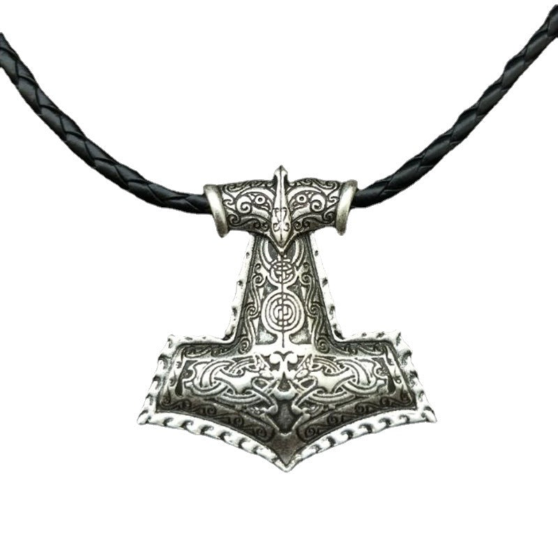 Thunder God Hammer Rune Necklace with Crow Pendant - Norse Legacy Coll ...