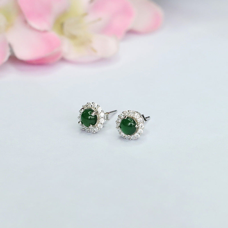 Icy Green Jadeite Zircon Halo Stud Earrings