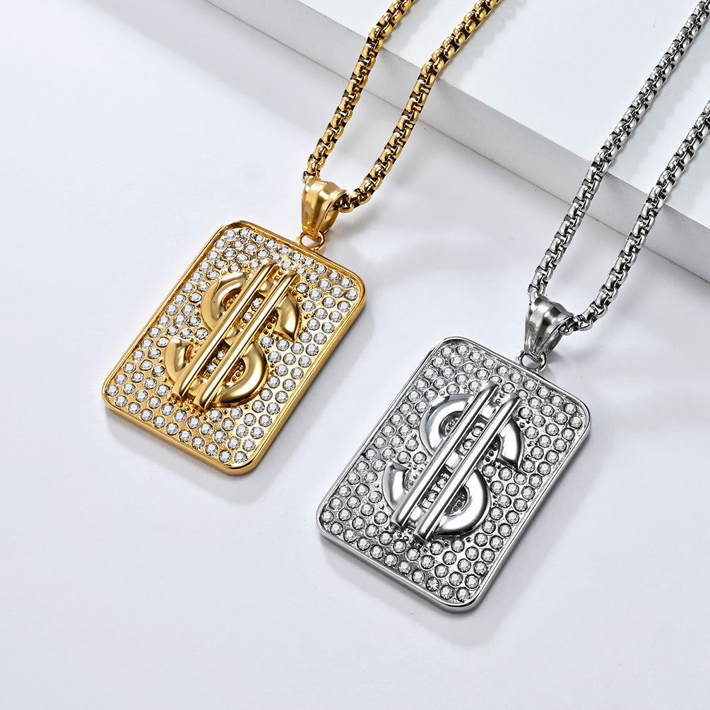 European and American Hip Hop Titanium Steel Gold Pendant Necklace