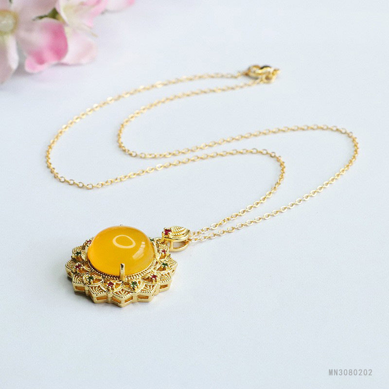 Chalcedony Sunflower & Ruyi Pendant — No Chain