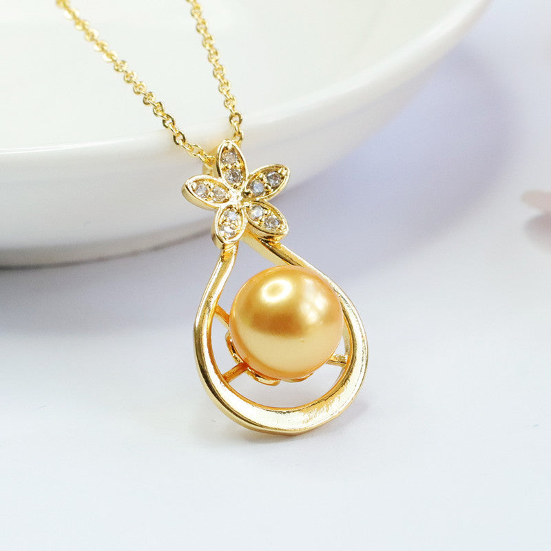 Champagne Shell Pearl Five-Petal Pendant — No Chain