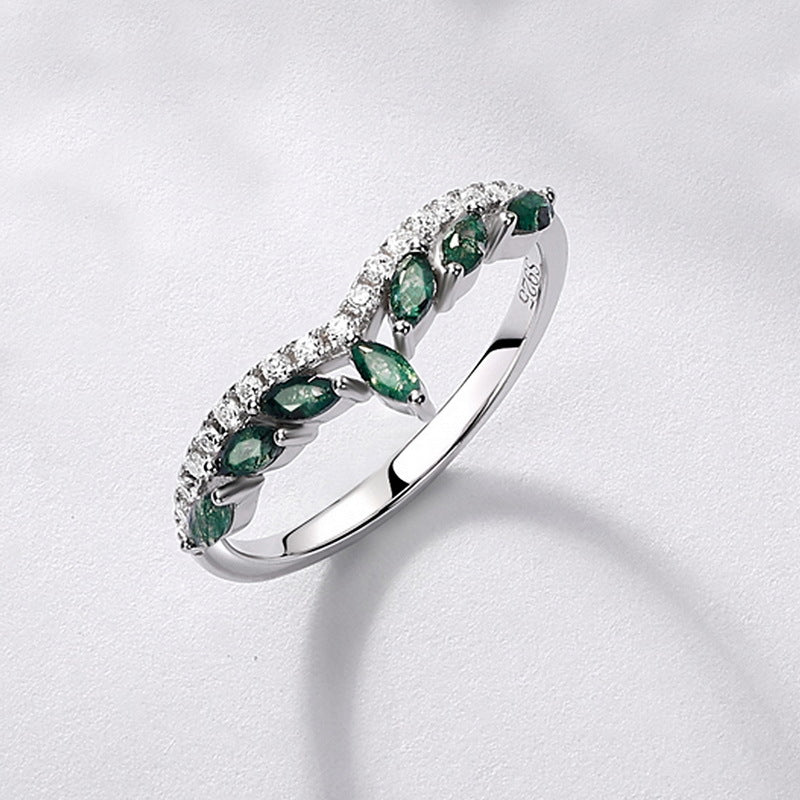 S925 Sterling Silver Moss Agate Signature Ring