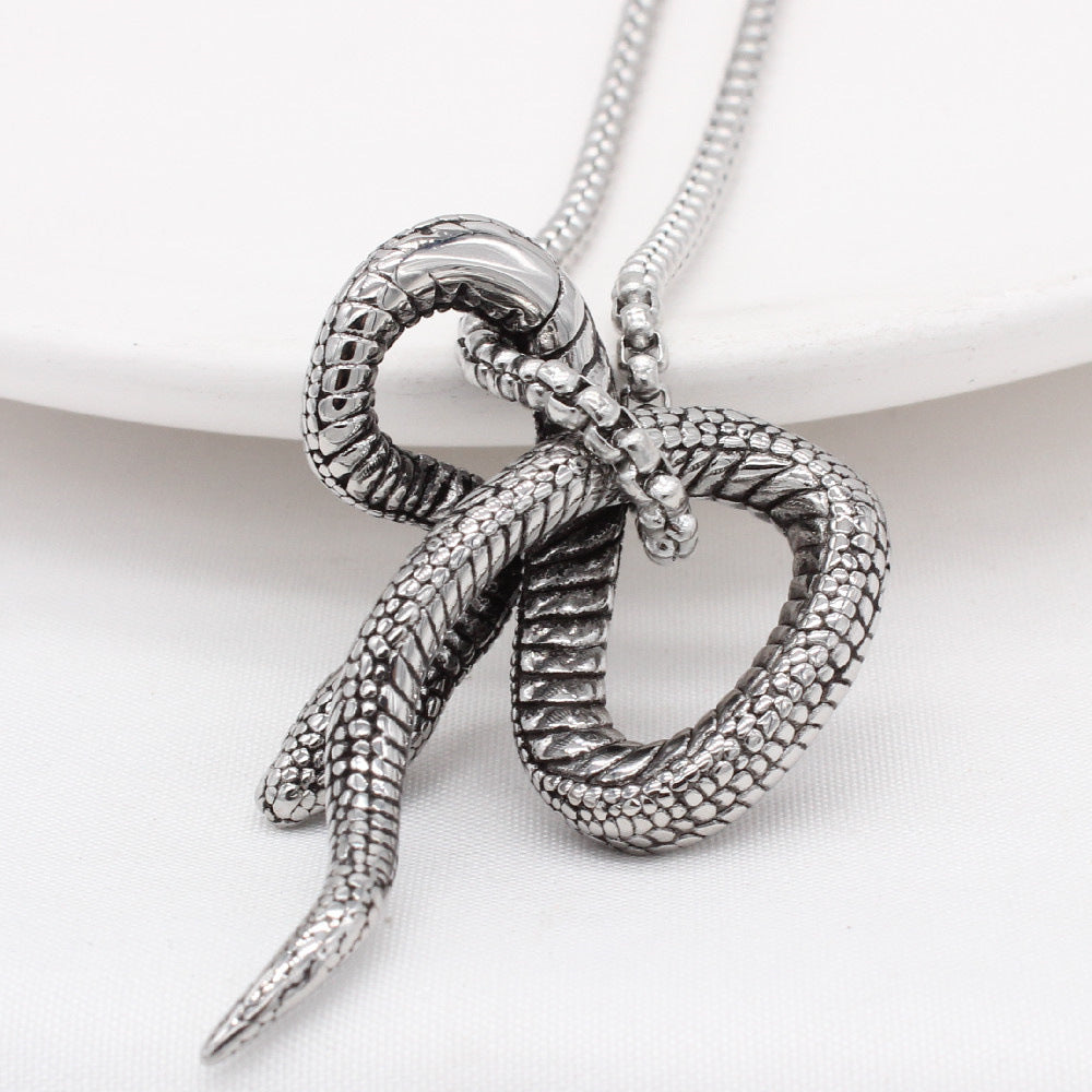 Snake Pendant Necklace For Men Unisex Gothic Steel Protection Statement Planderful Everyday Genie
