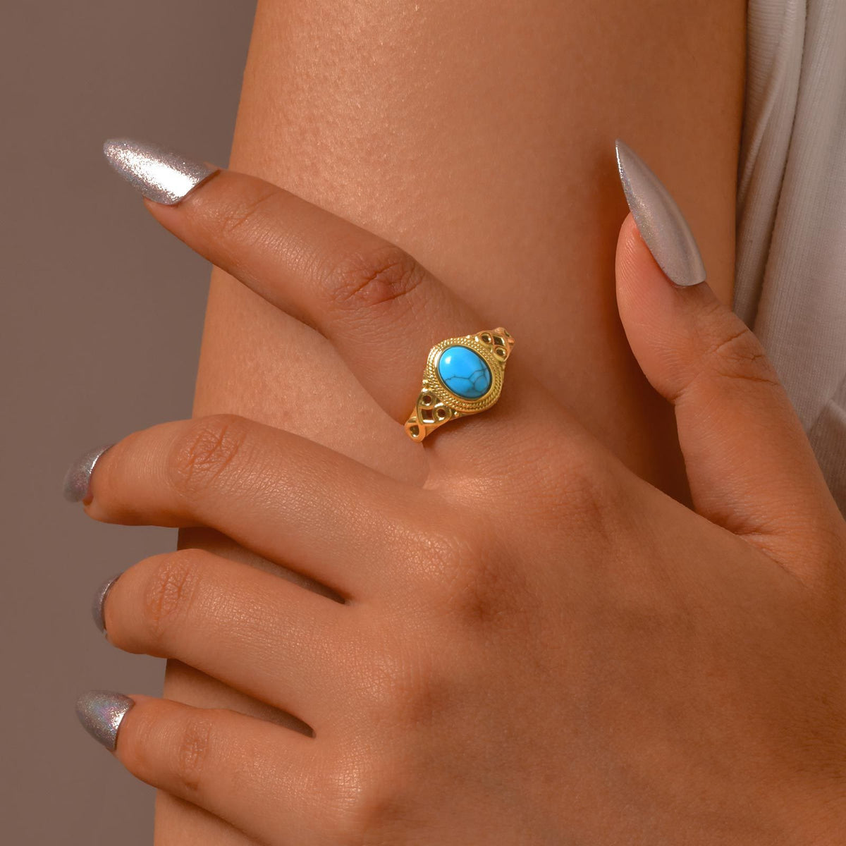 Ladies Stainless Steel Natural Stone Opal Oval Casting Ring –