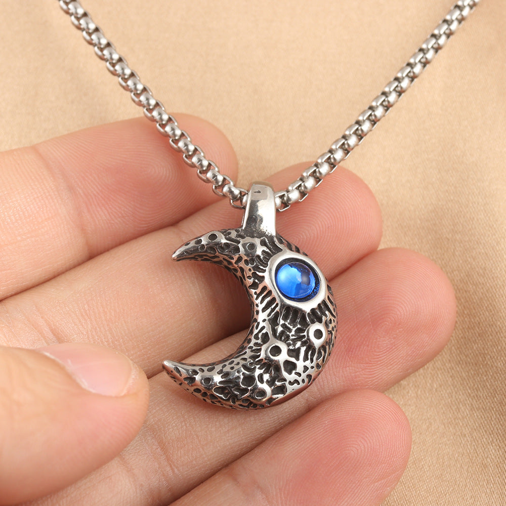 European And American Stainless Steel Moon Pendant Necklace