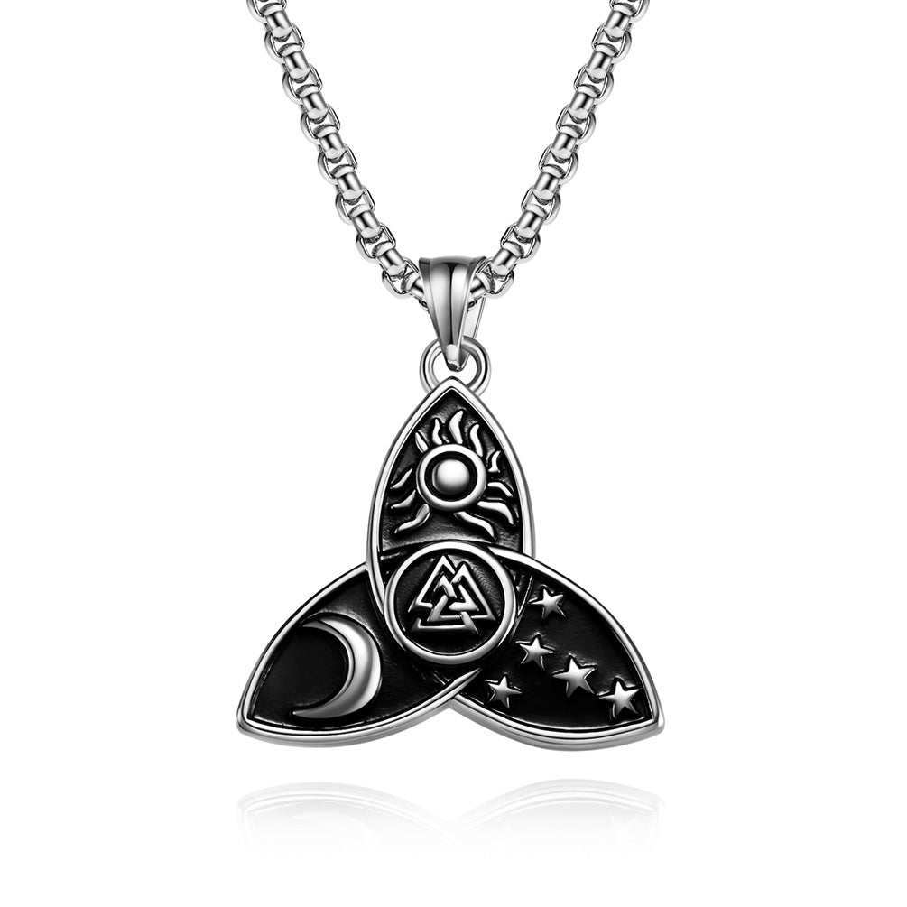 Planderful Nordic Celtic Triangle Knot Necklace Titanium Steel Pendant For Mythical Odin Star Moon Sun Trinity Lovers