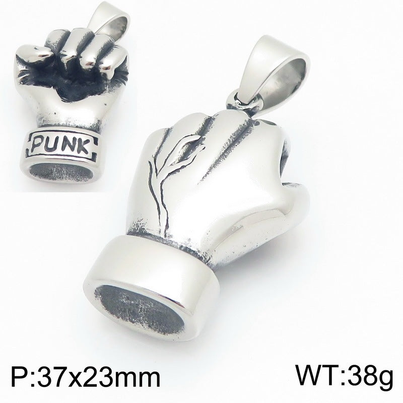 Rock Punk Pendant Three-Dimensional Fist Casting Stainless Steel Men's Pendant Necklace