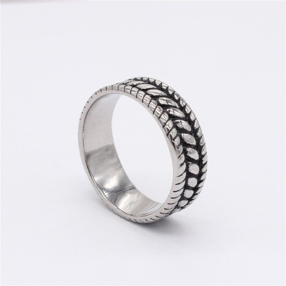 Retro Stripe Men's Titanium Steel Ring