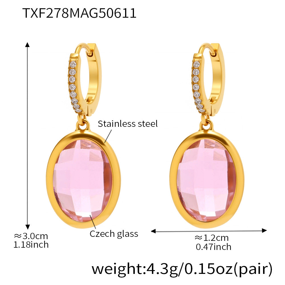 Planderful Lido Cut Oval Czech Glass Zircon Earrings Party