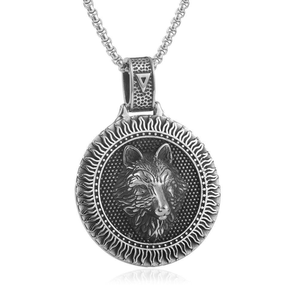 European And American Stainless Steel Sunflower Wolf Pendant