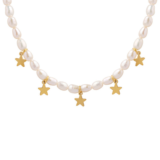 Enchanting Baroque Pearl Star Necklace with Titanium Steel Pendant