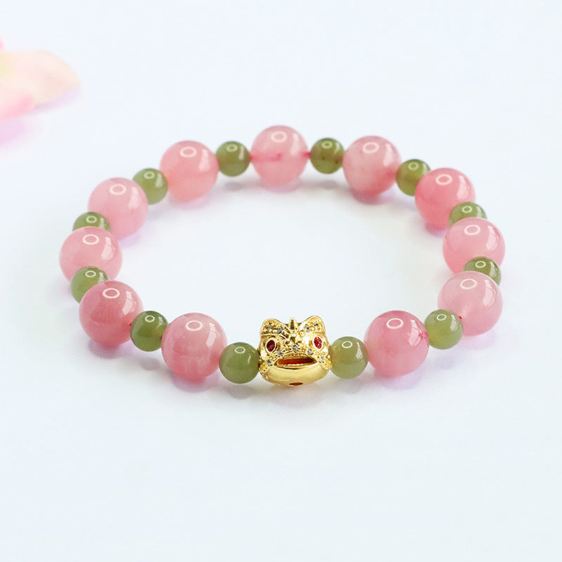 Hetian Jade Rose Quartz Crystal Lion Dance Horse Bracelet