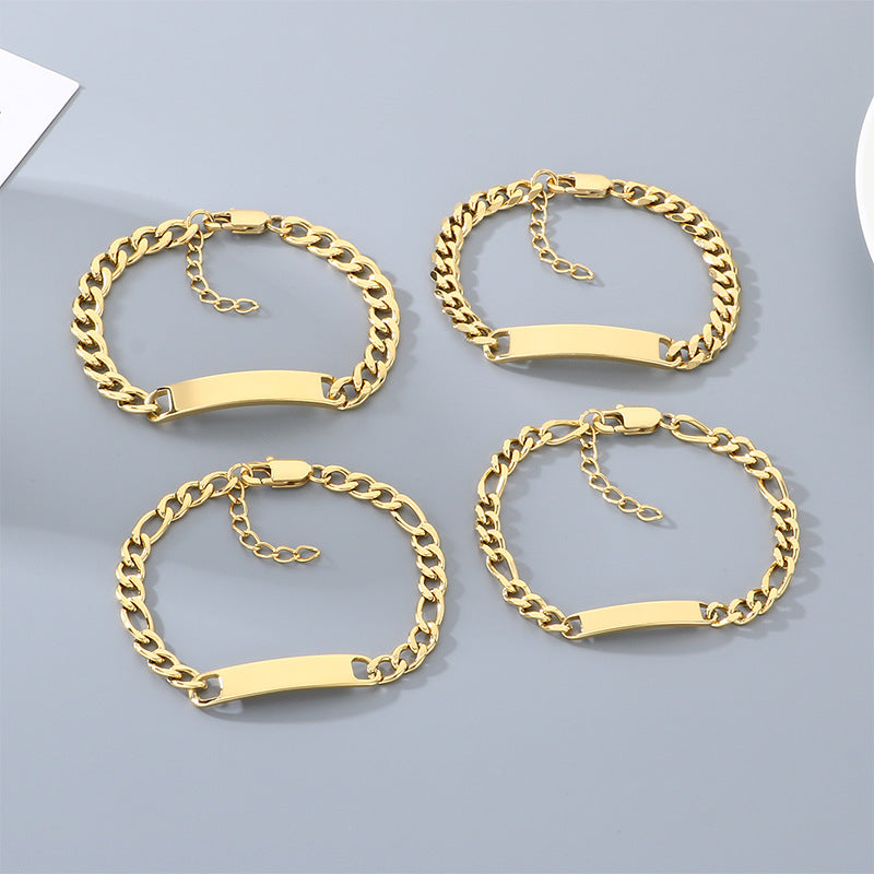 Engravable Curved Bar Bracelet – Layered Cuban Chain Titanium Steel Men's Bracelet