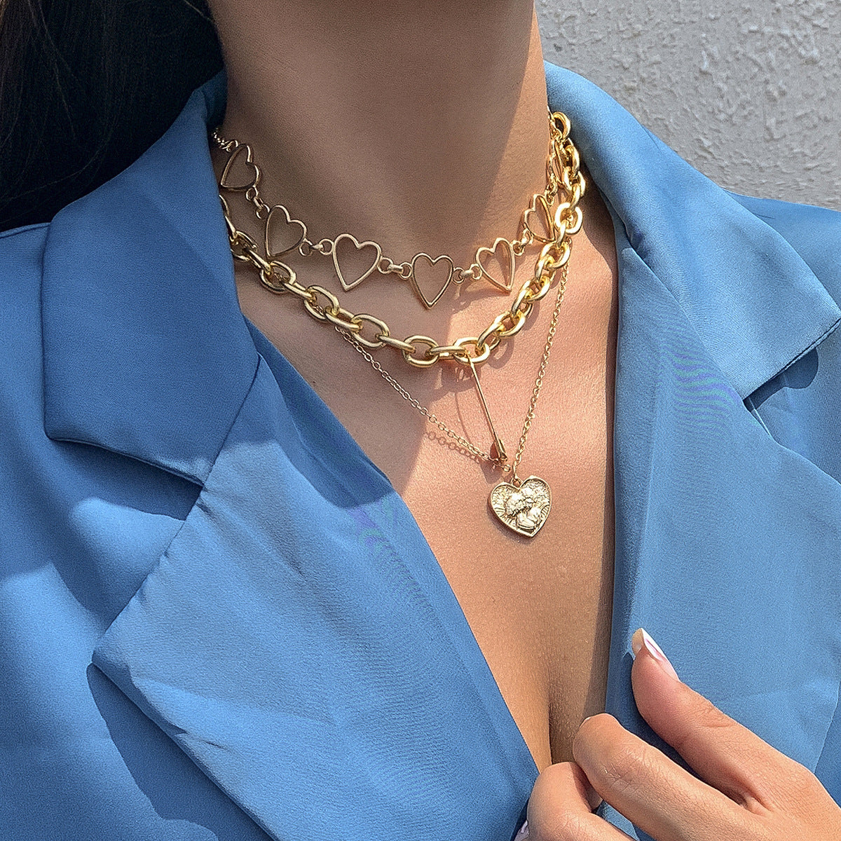 Planderful Vienna Verve Peach Heart Multi Layer Necklace For Women Personalized Temperament Jewelry