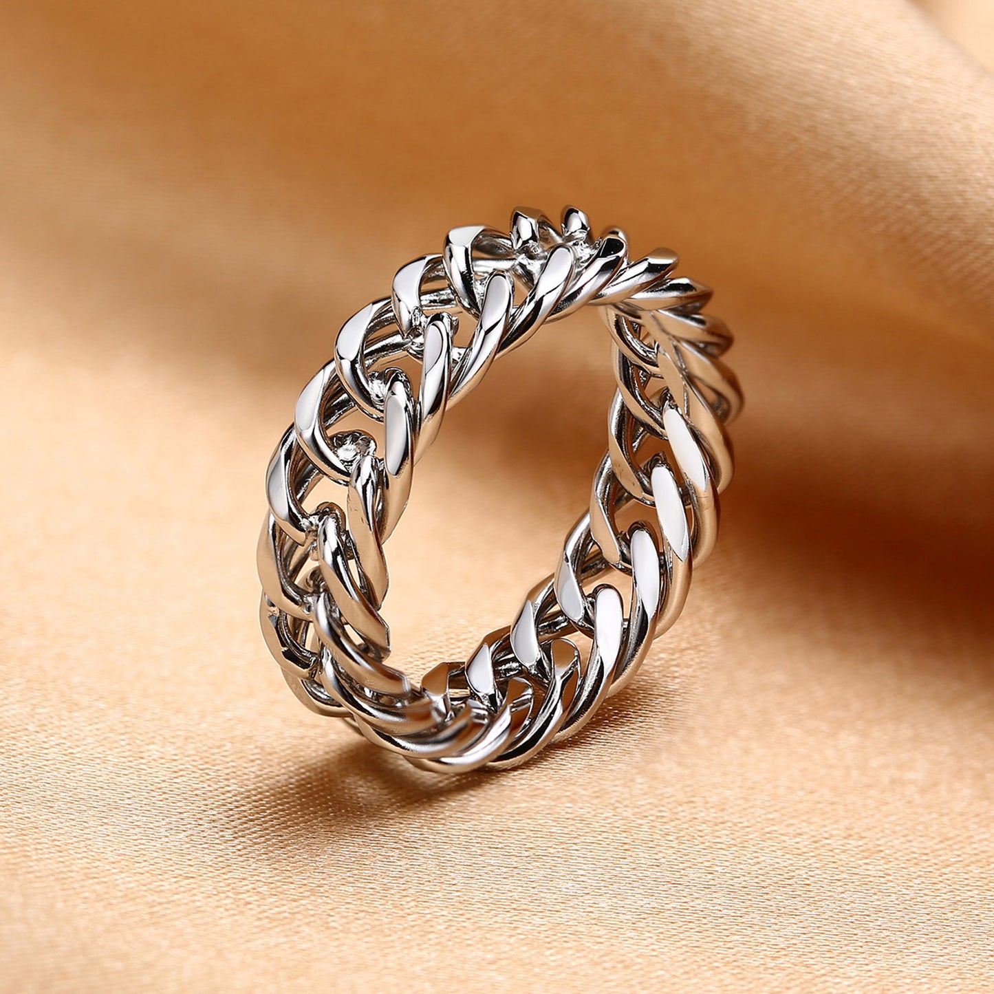 Stainless Steel Chain Ring Steel Color Gold Lady Jewelry