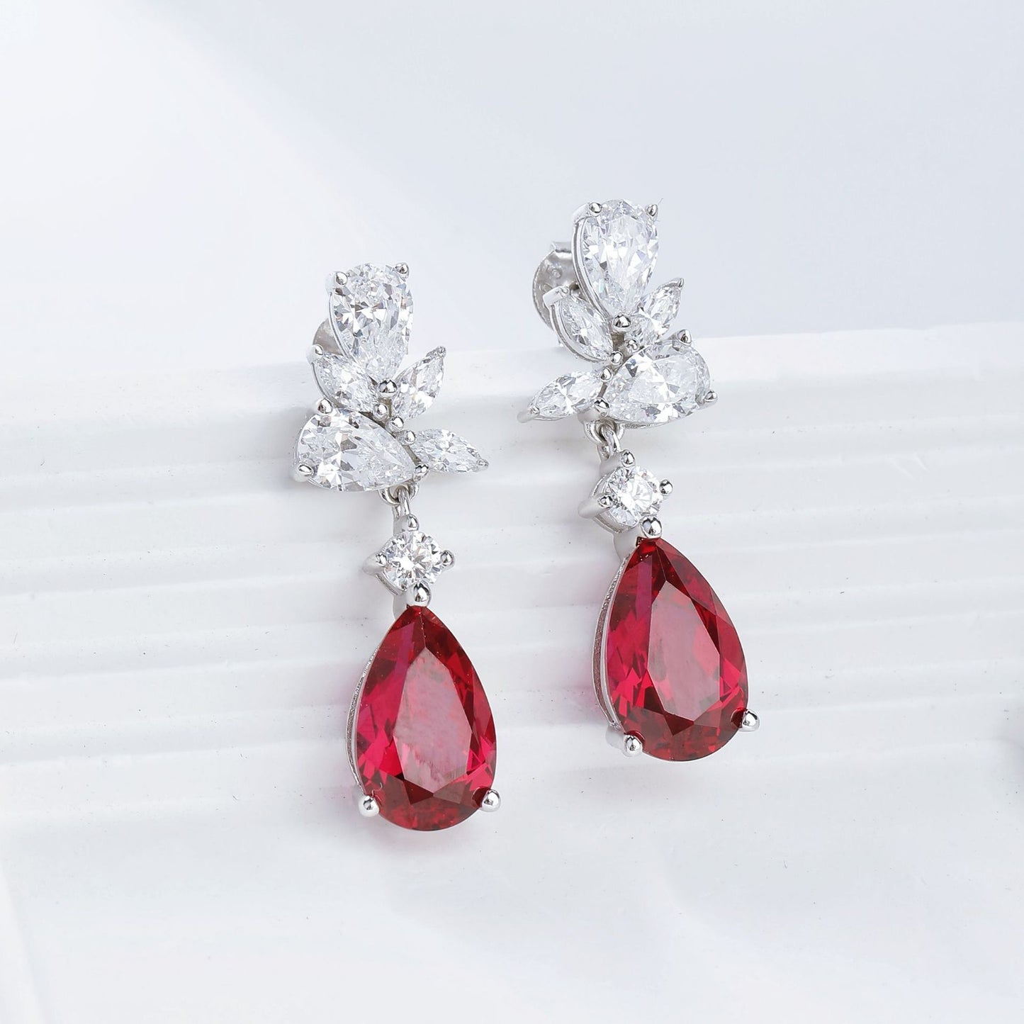Cross-Border Independent Station Hot Sale 3.0 Carat Lab Grown Ruby Inlaid Moissanite Water Drop Earrings