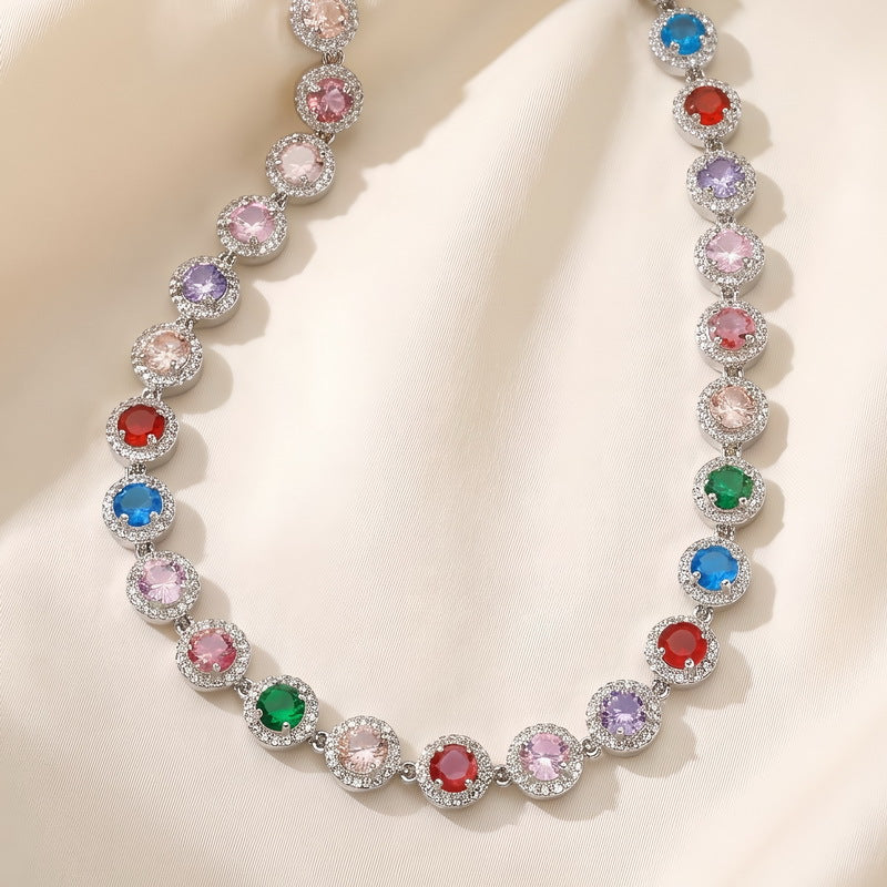 Light Color Zircon Ball Necklace, Court Style, Collarbone Chain, Stainless