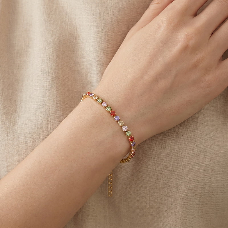 Style Color Square Zircon Stainless Steel Bracelet Exquisite Zircon Commuting Women's