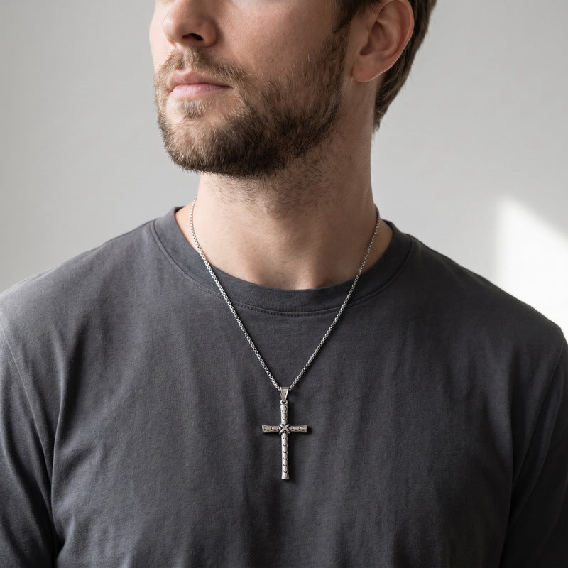 Halloween Diablo Skull Necklace Pendant Street Gothic Men's Stainless Steel Cross Pendant