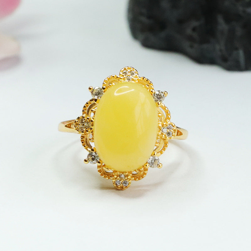 Sterling Silver Bee Amber Zircon Ring with Adjustable Diameter