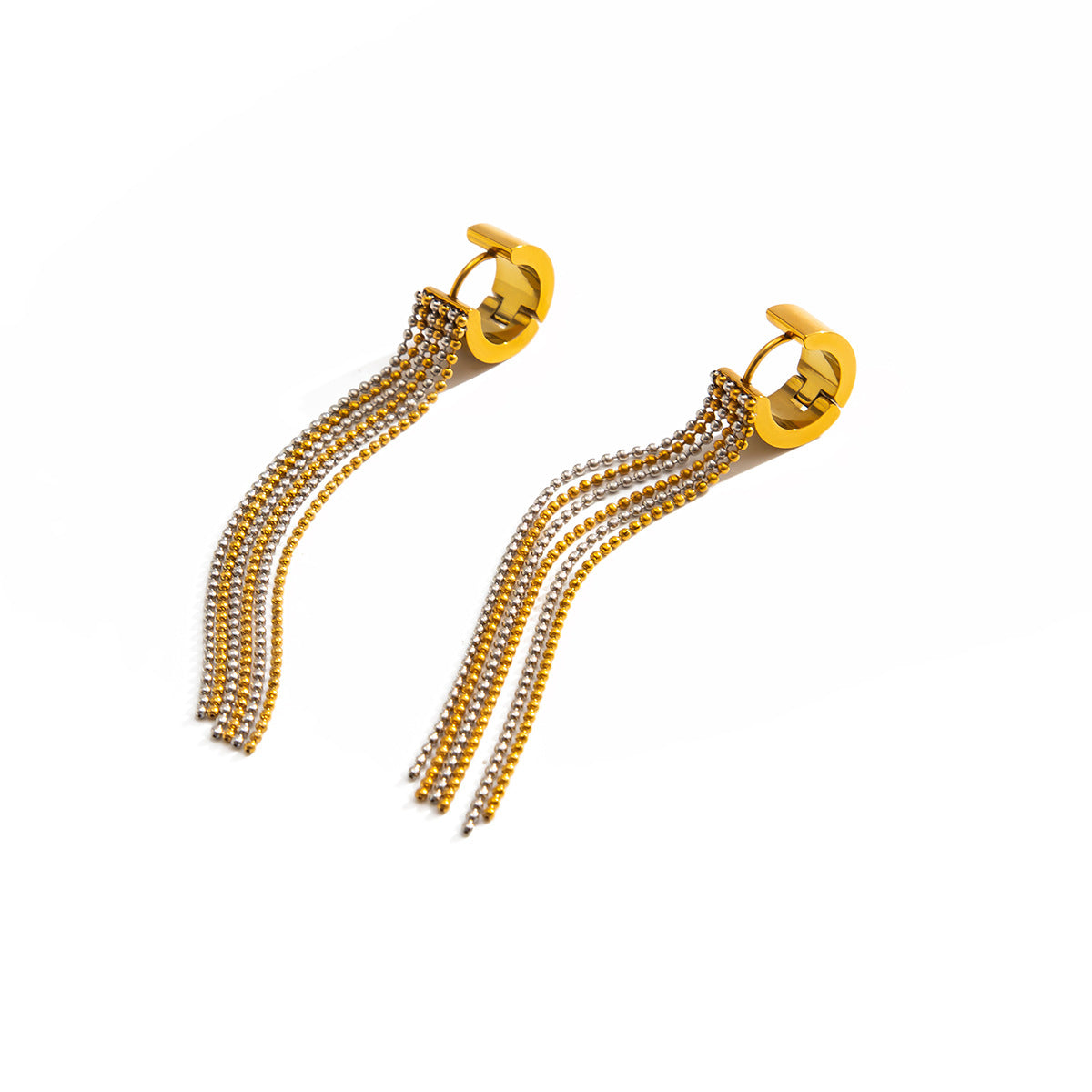 Planderful Vienna Verve Stainless Steel Fringe Earrings For Women Personalized Bead Fringe Multi Layer Statement