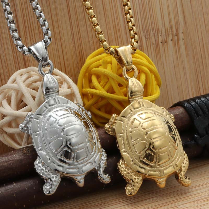 Titanium Steel Punk Turtle Pendant Necklace - Retro Men’s God of Wealth Design