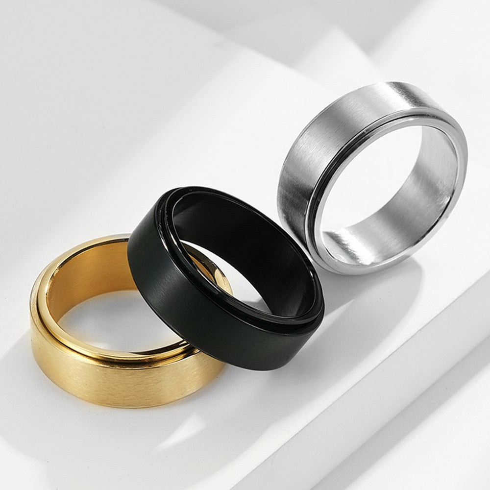Planderful Dynamic Rotatable 8mm Titanium Steel Ring Matte Brushed Decompression For Men