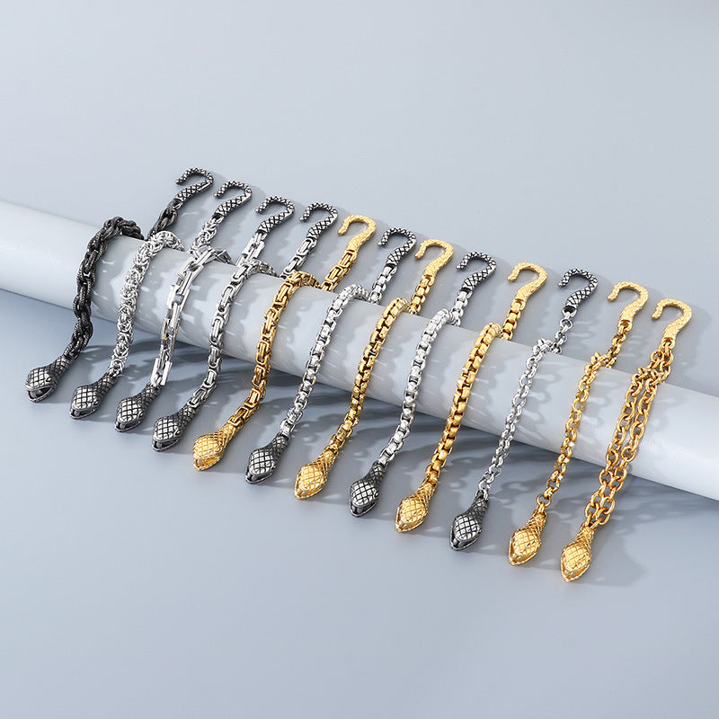 Punk Style Snakehead Layered Chain Men's Titanium Steel Bracelet