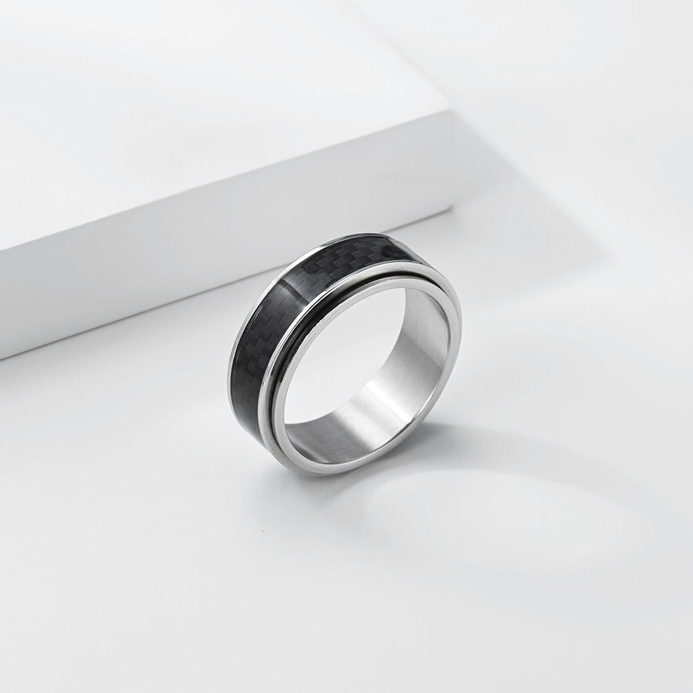 Planderful Rotating Carbon Fiber Ring Inlaid Titanium Steel Sleek For Couples Trendsetters