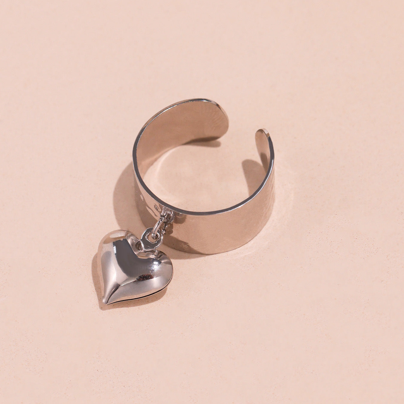 Planderful Peach Heart Open Ring Wide Band For Women