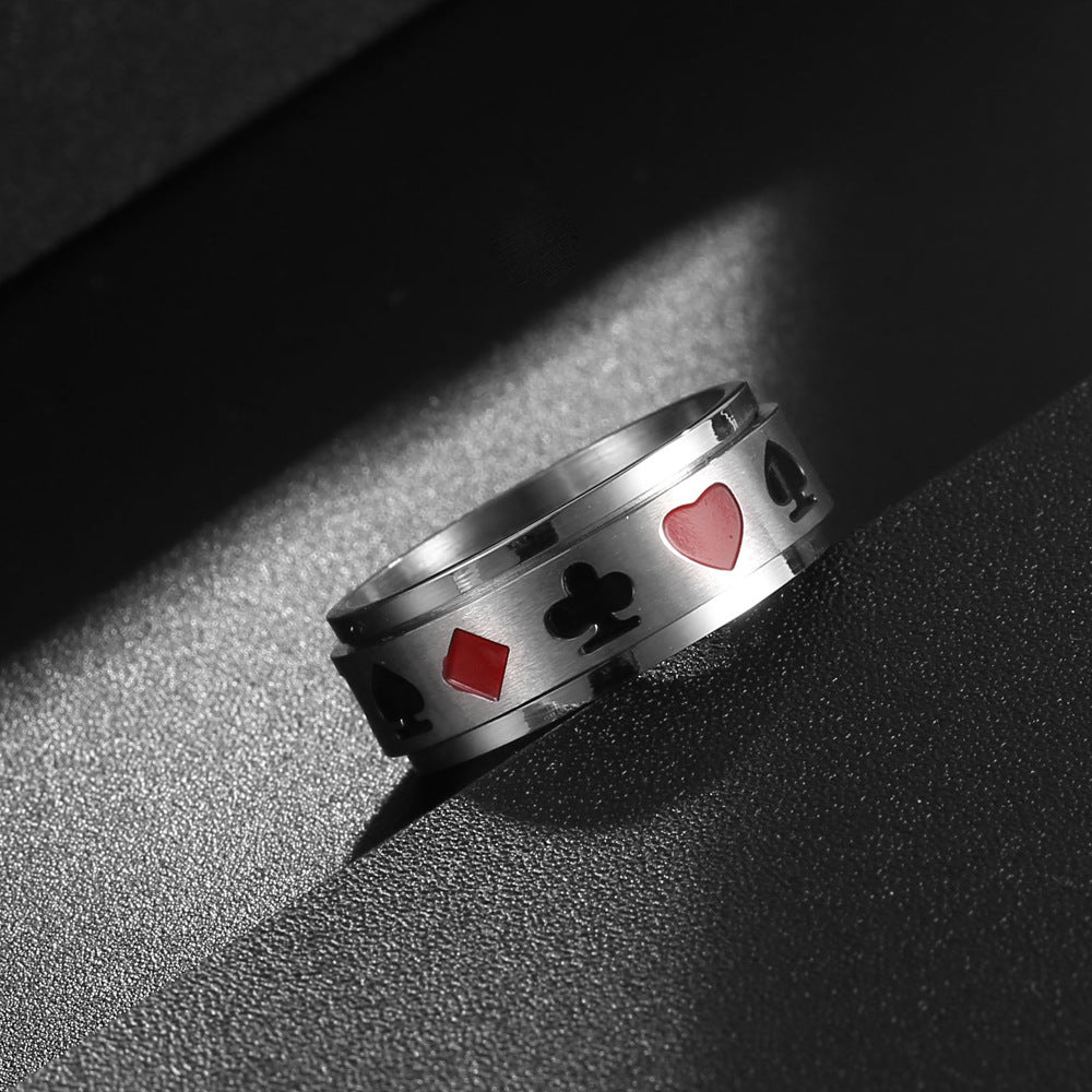 Trendy Rotatable Titanium Steel Poker Ring for Men - Japan and South Korea Inspired Spade Square Jewelry