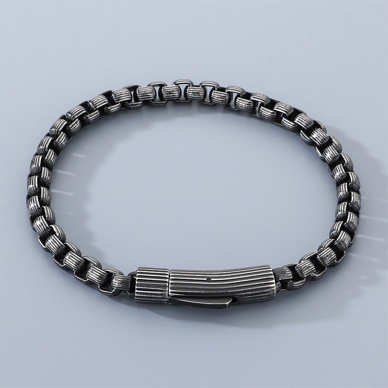 Wind Niche Design Stainless Steel Vertical Pattern Square Pearl Round Buckle Bracelet