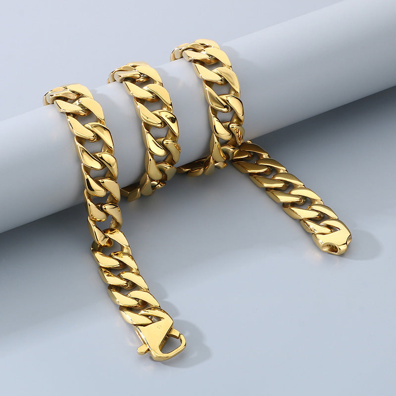 Planderful 15mm Titanium Cuban Chain Necklace For Men