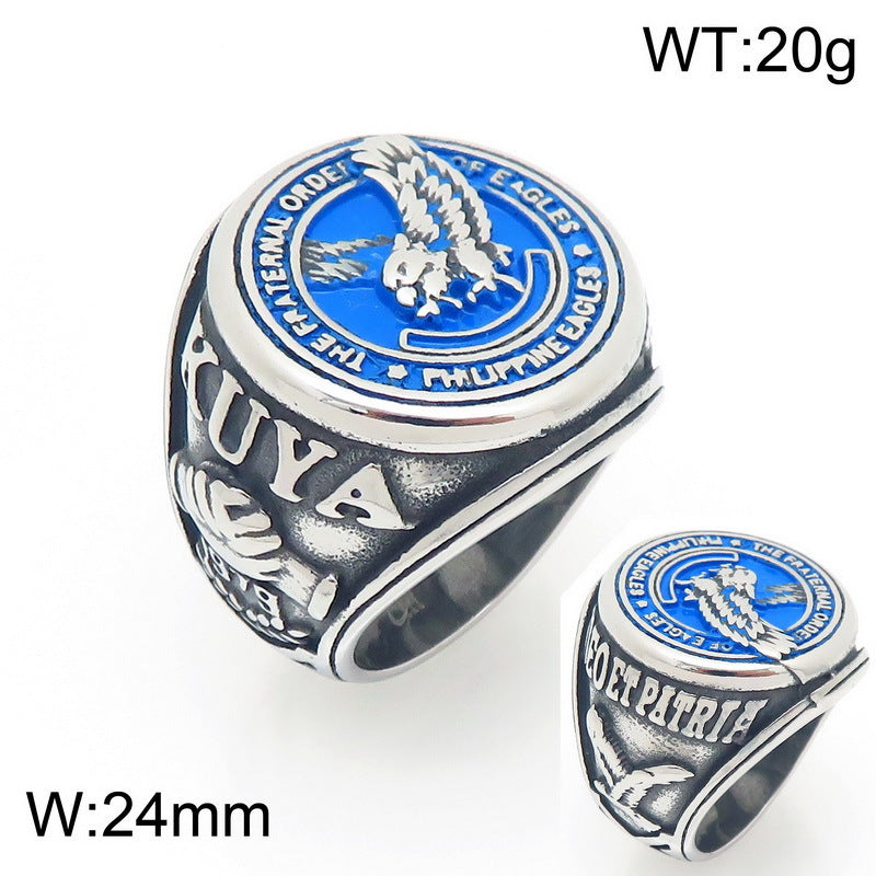 Eagle Wings Ring, Dripping Oil American Soldier Blue Eagle Stainless Steel Men's Ring