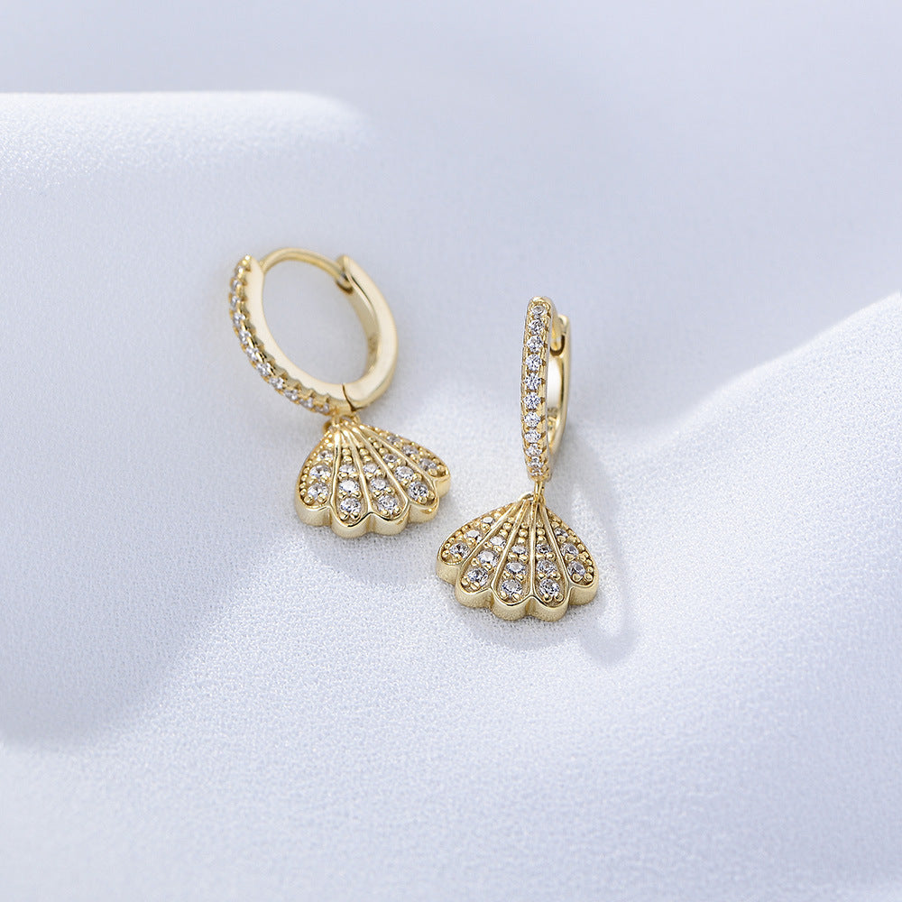 Jewelry S925 Silver Geometric Fan Full Zircon Earrings, High-End Earrings, Creative And Ear