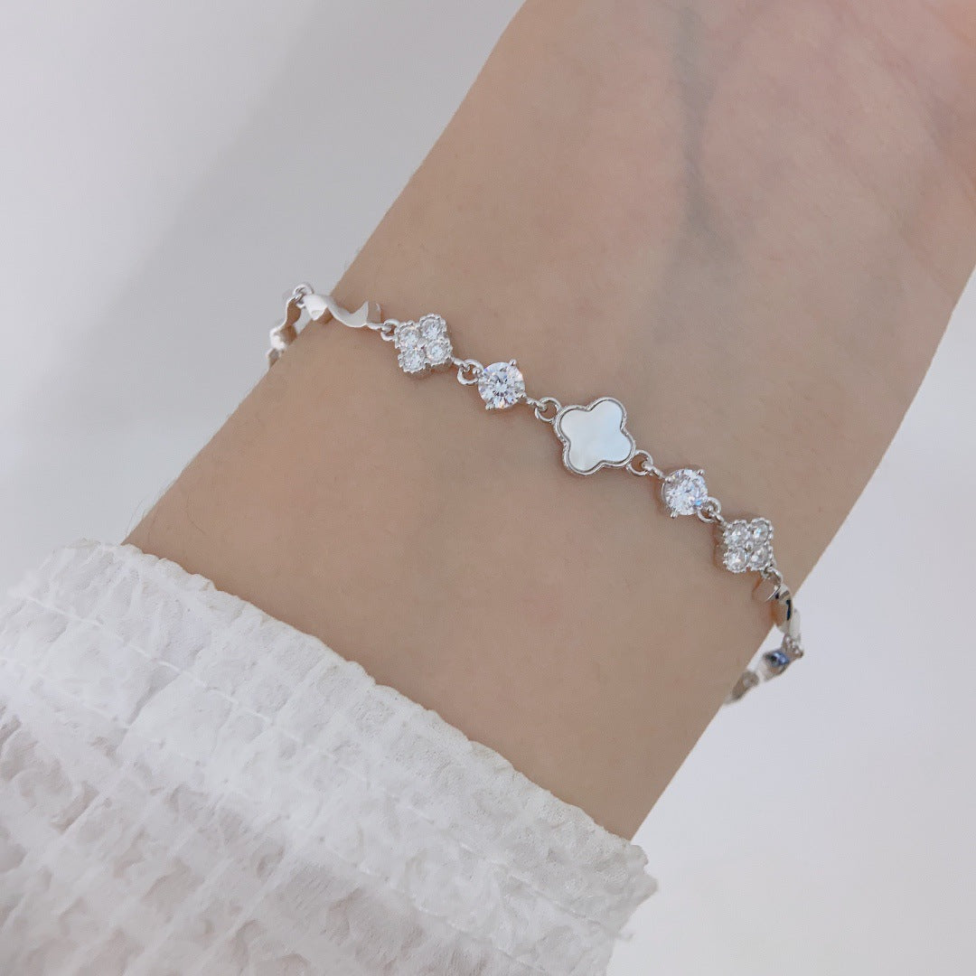Clover White 925 Sterling Silver Bracelet