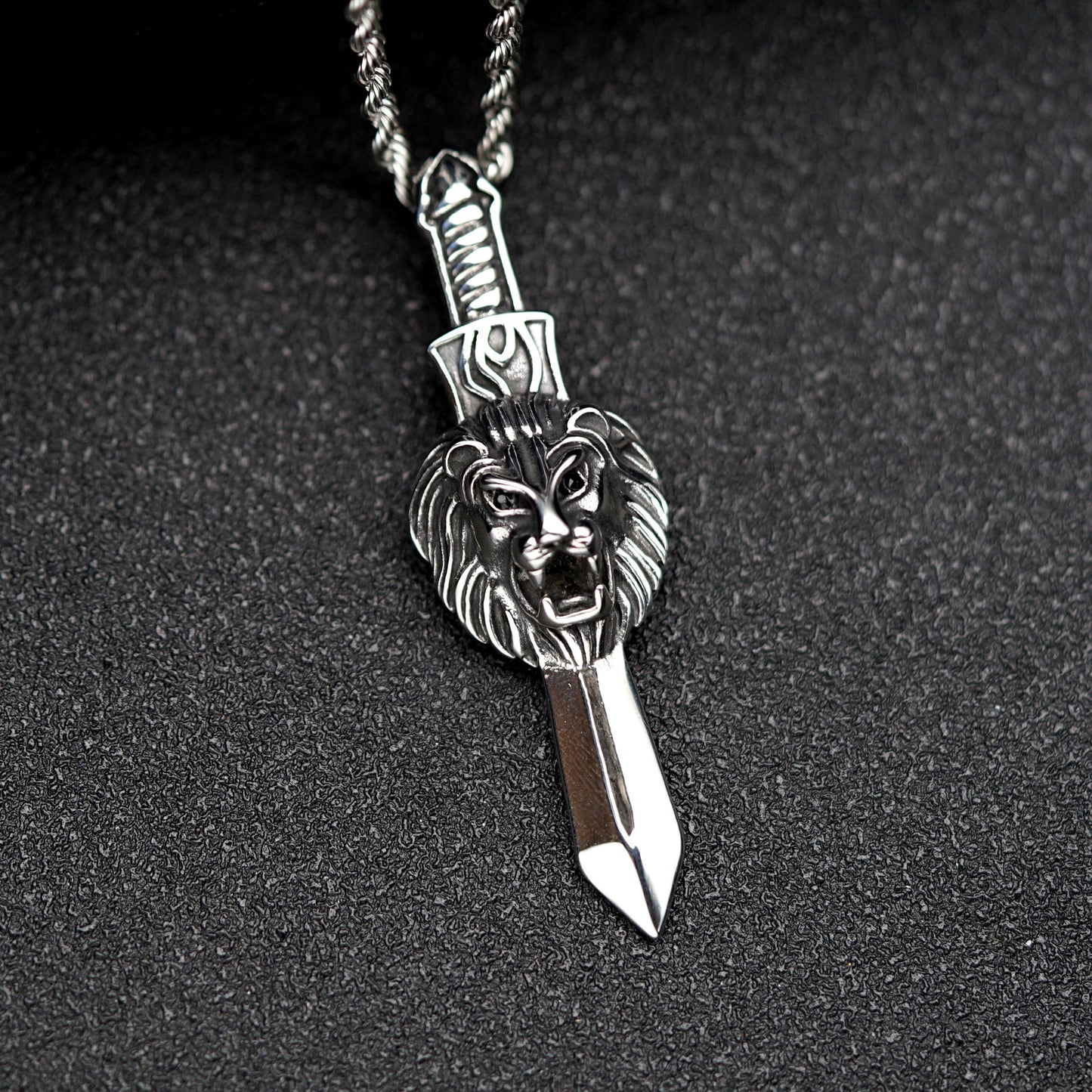 Steel Necklace – Statement Lion Head Pendant
