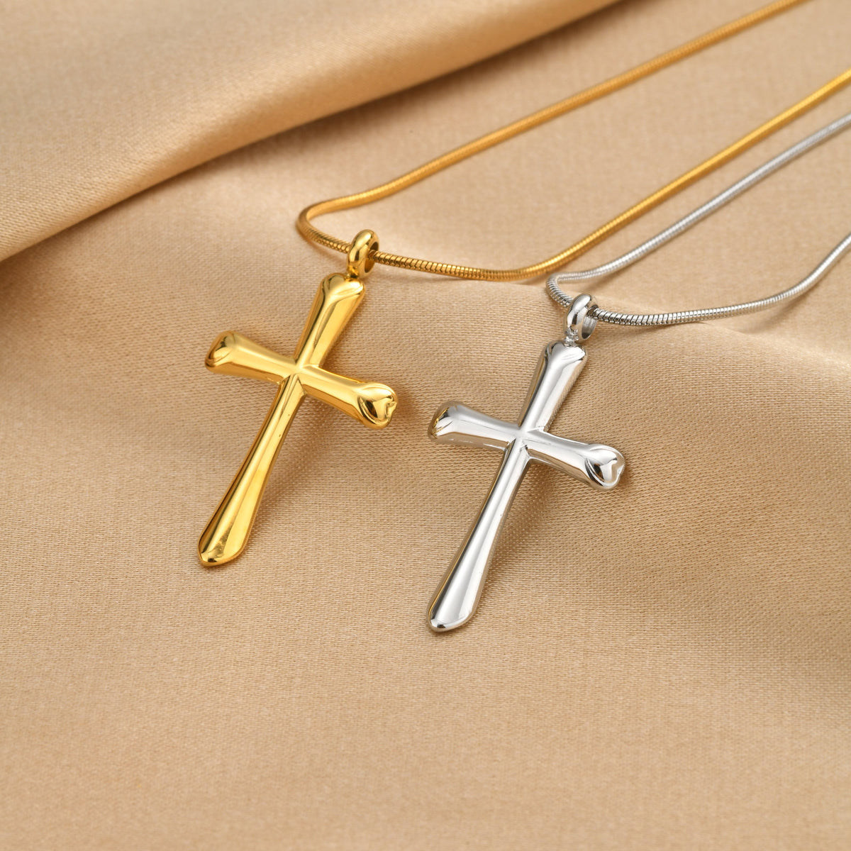 Smooth Cross Pendant Necklace — Gold or Silver