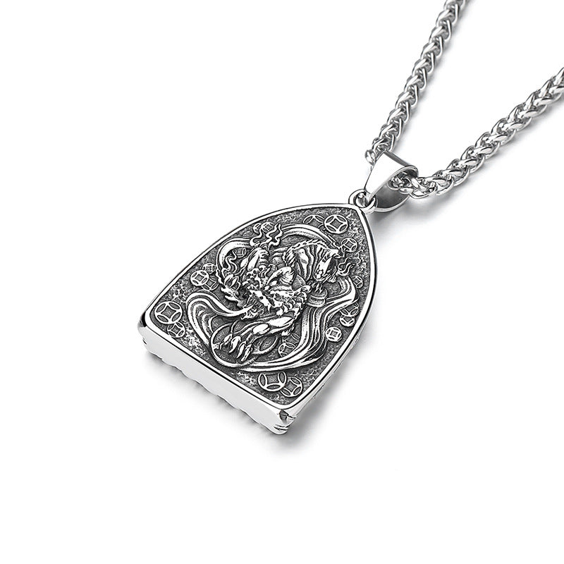 Zircon Necklace – Elegant Buddha Zodiac Stainless Steel Necklace for Men Everyday Wear