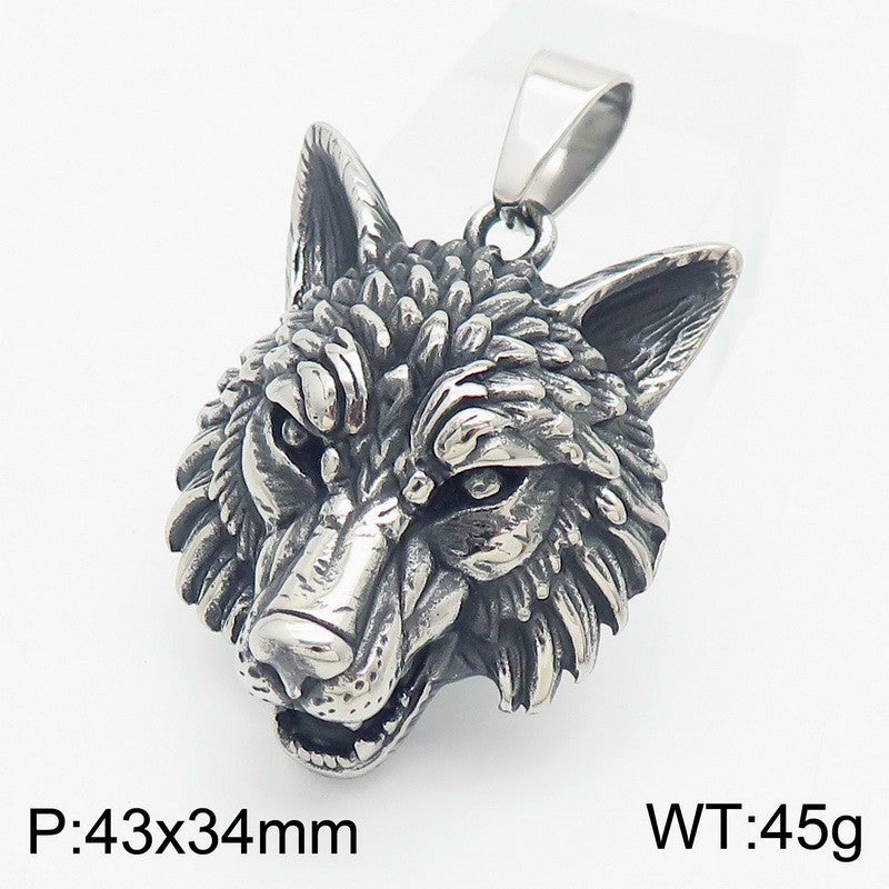 Animal, Punk Retro Viking Direwolf Head Stainless Steel Pendant For Men Necklace