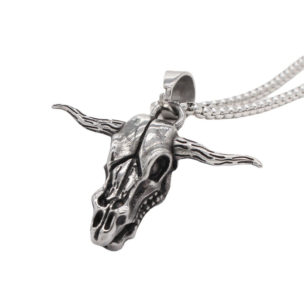 Titanium Steel Pendant Bullhead Ox Horn Vintage Punk Style For Men Unisex Protection Statement Planderful