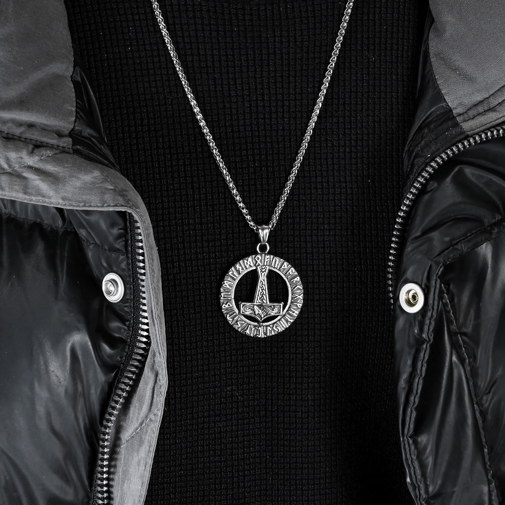 Planderful Thors Hammer Necklace Titanium Steel Durable Rune Pendant Nordic Viking Jewelry For Mythology Fans
