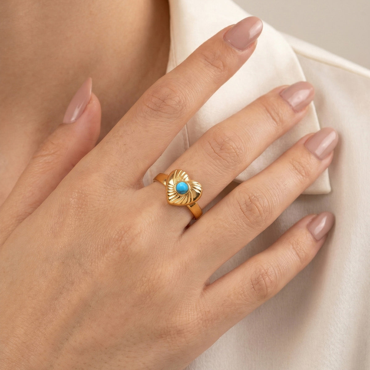 Stainless Steel Heart Thread Natural Turquoise – Live Design For Men & Women Ring
