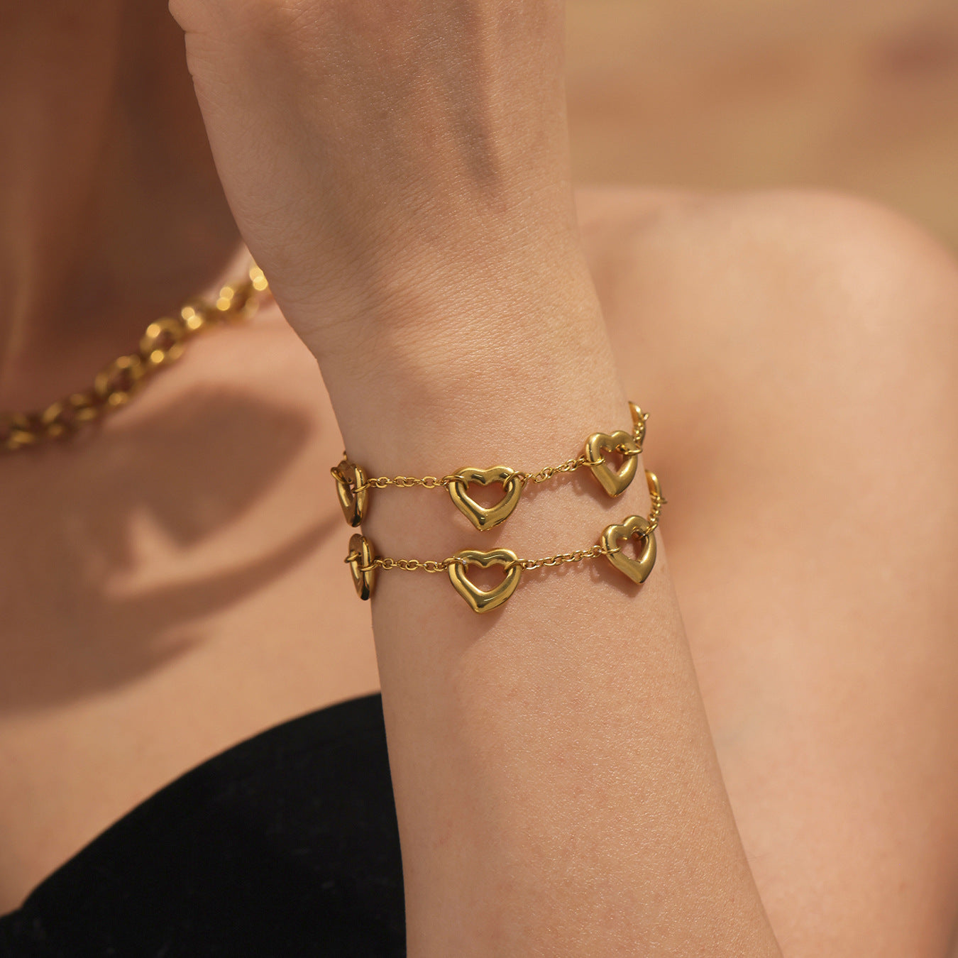 Planderful Heart Bracelet Stainless 18K Gold Plated Women