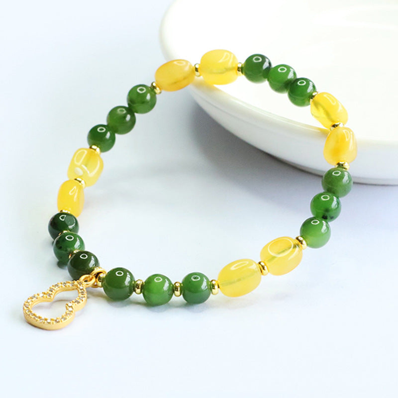 Hetian Jasper & Beeswax Amber Bracelet