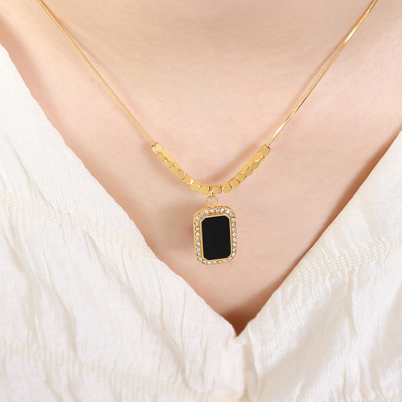 Elegant Black Square Zircon Pendant Necklace - Chic Geometric Design