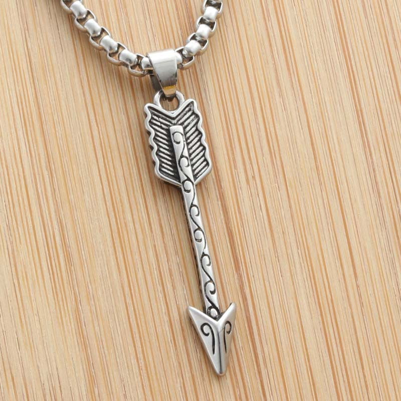 Punk Style Titanium Steel Feather Arrow Pendant Necklace for Men - Retro Trendy Design