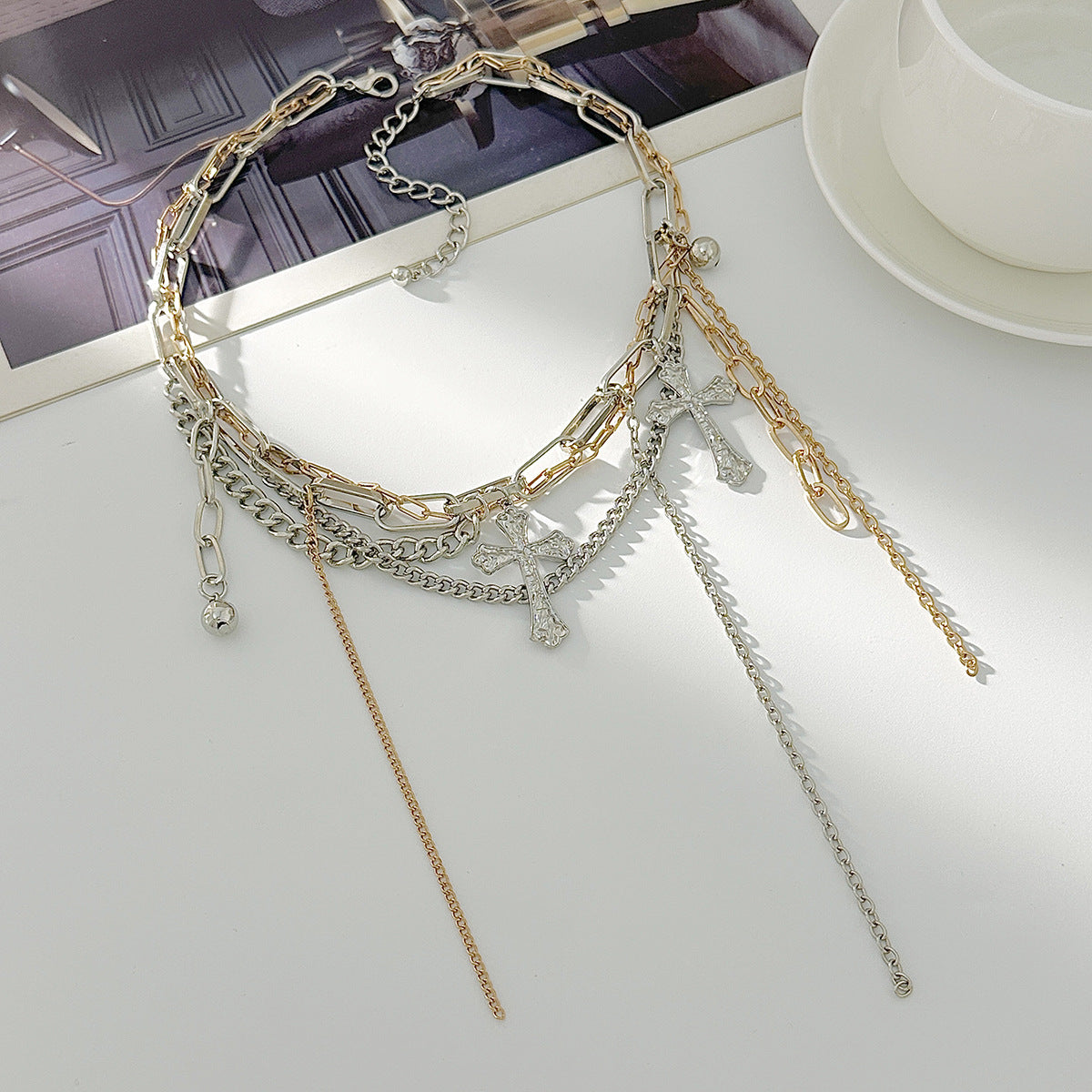 Punk Cross Wrapped Chain Necklace