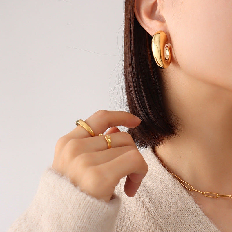 Chic C-Shaped Geometric Earrings - Gold Plated Titanium Steel Jewelry for Autumn/Winter